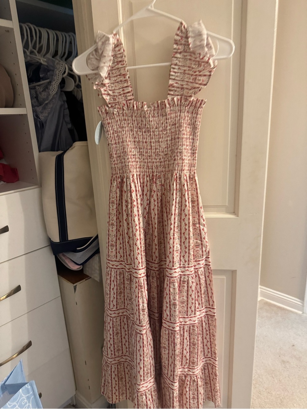 Hill House Red and Cream Smocked Floral Maxi Dress - Picture 3 of 6